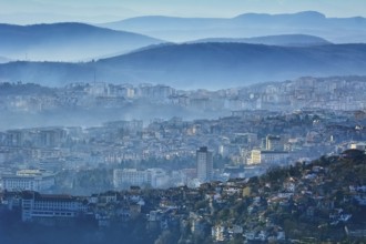 Panoramic View of Veliko Tarnovo in Fog, Bulgaria Veliko Tarnovo, Bulgaria, Europe