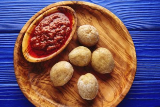 Papas arrugas al mojo wrinkled potatoes Canary islands recipe red spicy sauce