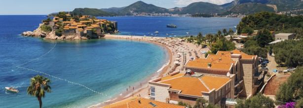 Island of Sveti Stefan in Montenegro. Panoramic shot