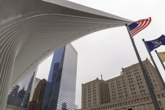 View of architecture around the World Trade Centre in Lower Manhattan, New York, NY, USA, United