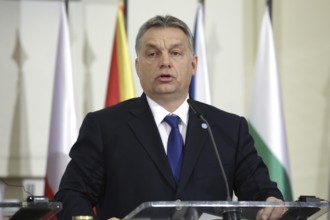 Prague, Czech Republic - February 15, 2016: The Prime Ministers of Hungary Viktor Orban is speaking