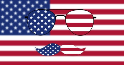 Glasses and Mustache Design of the American Flag on USA flag backround Illustration