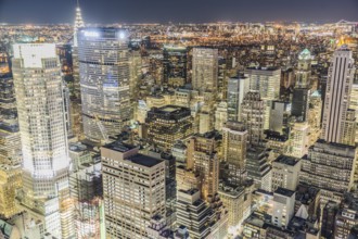 Downtown night view seen from the top of the Rock (Rockefeller Center Observation Deck). Shooting