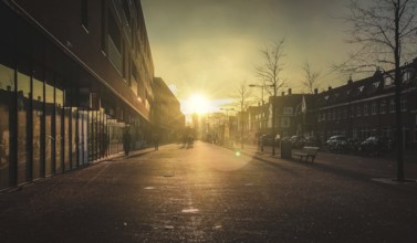 Sunset in the city of Amsterdam, the Netherlands