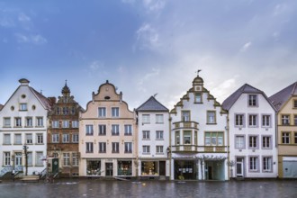 Historical market square with beautiful houses, Warendorf, Germany, Europe