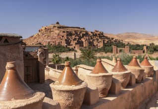 Ait Benhaddou, Morocco, 14 March, 2024: view of the earthen clay village of Ait Benhaddou in