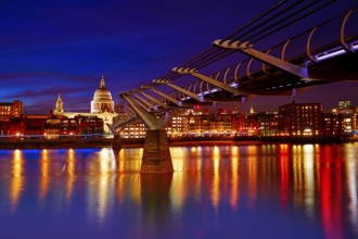 London Millennium bridge sunset skyline in UK at dusk