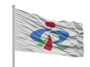 Higashi Matsushima City Flag On Flagpole, Country Japan, Miyagi Prefecture, Isolated On White