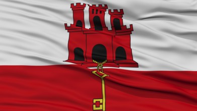 Closeup Gibraltar Flag, Waving in the Wind, High Resolution