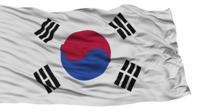 Isolated South Korea Flag, Waving on White Background, High Resolution