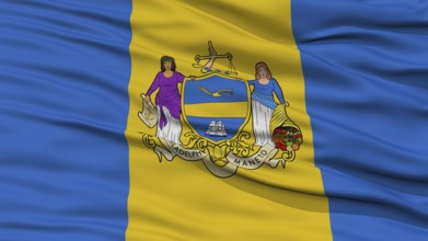 Closeup of Philadelphia City Flag, Waving in the Wind, Pennsylvania State, United States of America