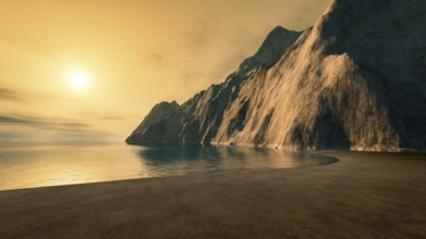 Beautiful fantasy landscape sunset scenery 3D illustration