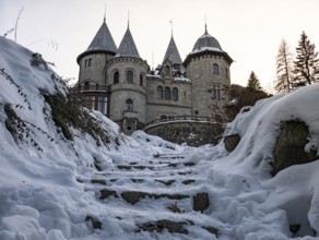 The savoy castle of Gressoney in a winter evening
