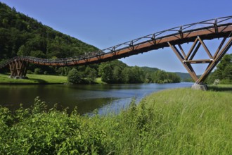 Altmühltal nature park Park, wooden bridge near Essing, Lower Bavaria, Germany, Altmühltal Nature