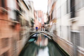 Bridge over a canal, zoom effect, Venice, Italy, Europe