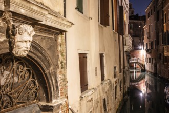 Old buildings and canal, night shot, Venice, Italy, Europe