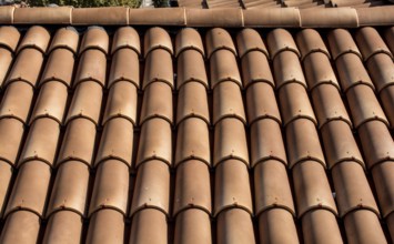 Tiles on old castle roof, architecture background. Brown roof tiles