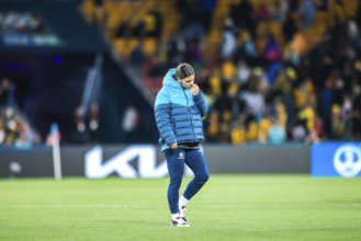 BRISBANE, AUSTRALIA, JULY 27: Sam Kerr of Australia reacts after Australia's loss to Nigeria at the