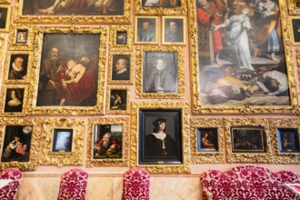 Isola Bella, Italy, 1 August 2023: Borromeo's villa interior with paintings collection, nobody,