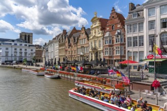 Boat cruise on river Leie in Ghent, Belgium, Europe