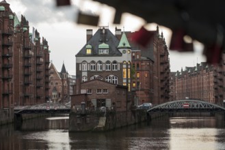 Love locks on a bridge in Hamburg's Speicherstadt warehouse district