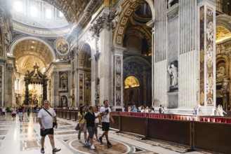 Rome, Italy, August 19, 2016: Interior view of St Peters Basilica. The Papal Basilica of St. Peter
