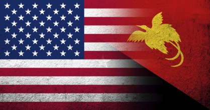 United States of America (USA) national flag with Papua New Guinea National flag. Grunge background