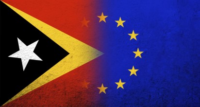 Flag of the European Union with East Timor National flag. Grunge background