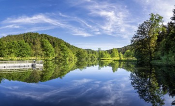 Beautiful reflection of a lake in the Spiesswoogtal valley near the German village Fischbach bei