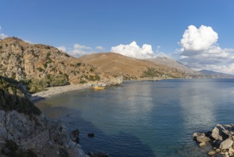 A picture of the Preveli Beach and the nearby landscape and coast