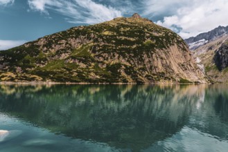 Panoramic view of the Gelmer reservoir in Switzerland