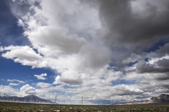 Wind turbines during a storm on Highway 50, Loneliest Road in America, Ely, Nevada, USA, North