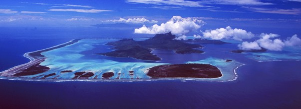 French Polynesia: The Helicopter flight and airshot from Bora Bora Island shows the beautifull