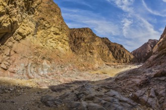Israel in January. Picturesque and multi-color Black canyon in ancient Eilat mountains
