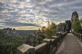Landscape shot in the morning in a rocky landscape. On and around the Bastei Bridge in the Elbe