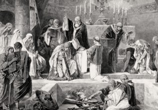 Saint Remigius baptizes Clovis I, King of the Franks, Abbey of Saint-Remi in Reims, on 25 December