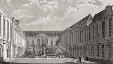 Bibliothèque nationale de France, Paris, antique steel engraved print, 1831