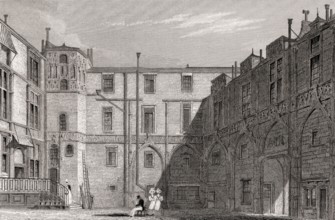 Hotel Du Preux, Paris, antique steel engraved print, 1831