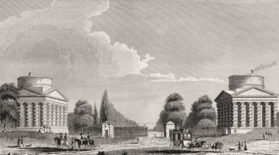 La barrière de l'Étoile, place de l'Étoile, antique steel engraved print, 1831