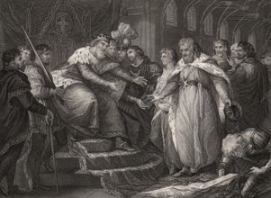 Edward, Prince of Wales, 1330-1376, presents the captive king John of France and his son to his