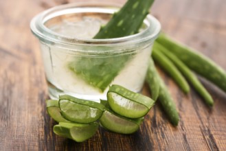 Aloe vera juice with fresh leaves