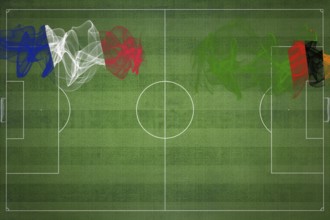France vs Zambia Soccer Match, national colors, national flags, soccer field, football game,