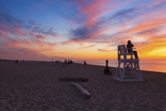 Stunning sunset on the empty beach, Cape Cod, USA, North America