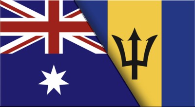 Double Flag of Australia and Barbados. Australian and Barbadian National flags. 3D illustration.