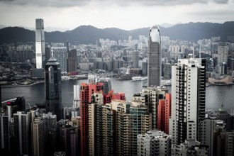 Skyscrapers of Hong Kong which is visible from the Victoria Peak. Shooting Location: Hong Kong