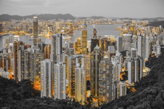 Skyscrapers of Hong Kong which is visible from the Victoria Peak. Shooting Location: Hong Kong