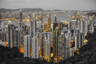 Skyscrapers of Hong Kong which is visible from the Victoria Peak. Shooting Location: Hong Kong