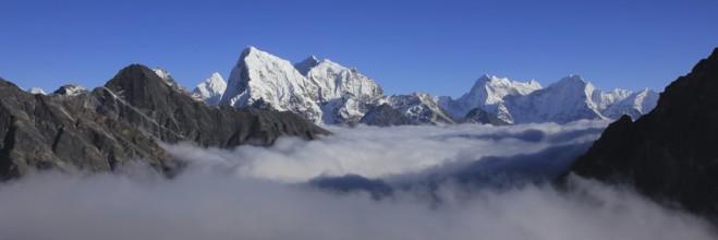 High mountains in the Sagarmatha National Park, Nepal. Gokyo Valley