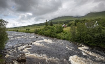 The bridge of orchy river in Argyll and Bute in the central highlands of Scotland, United Kingdom.
