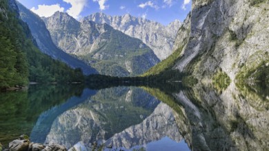 Fjord-like landscape at the Königsee with a great reflection
